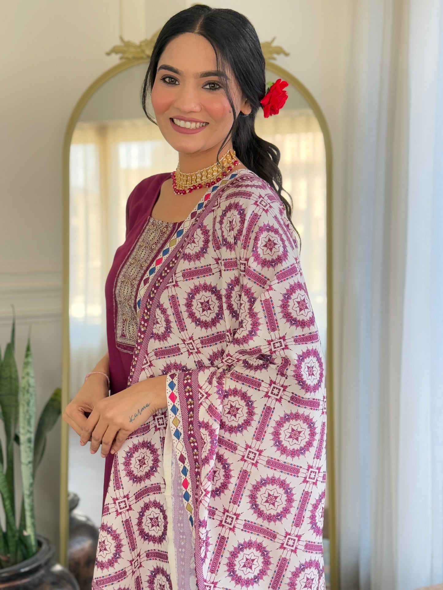 Gulbahaar Maroon Ethnic Set