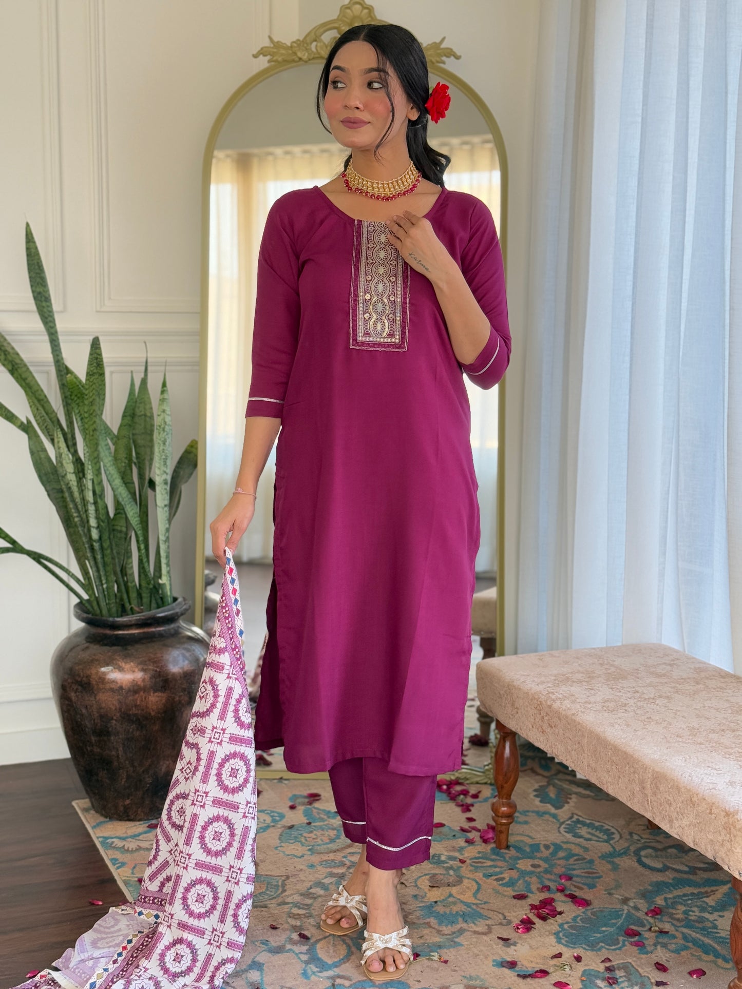 Gulbahaar Maroon Ethnic Set