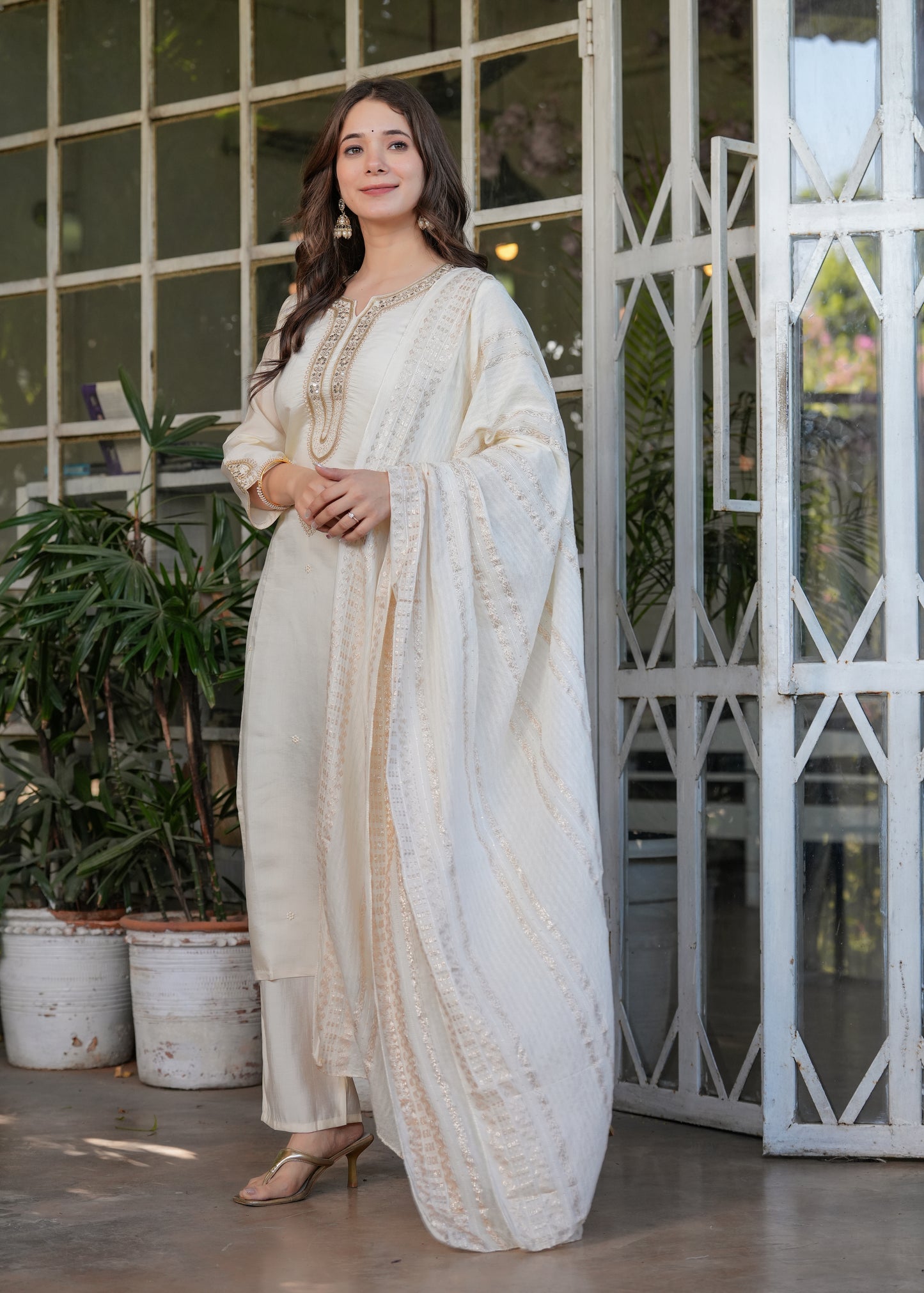 Ziya – Off-White Mirror Embroidered Kurta Set
