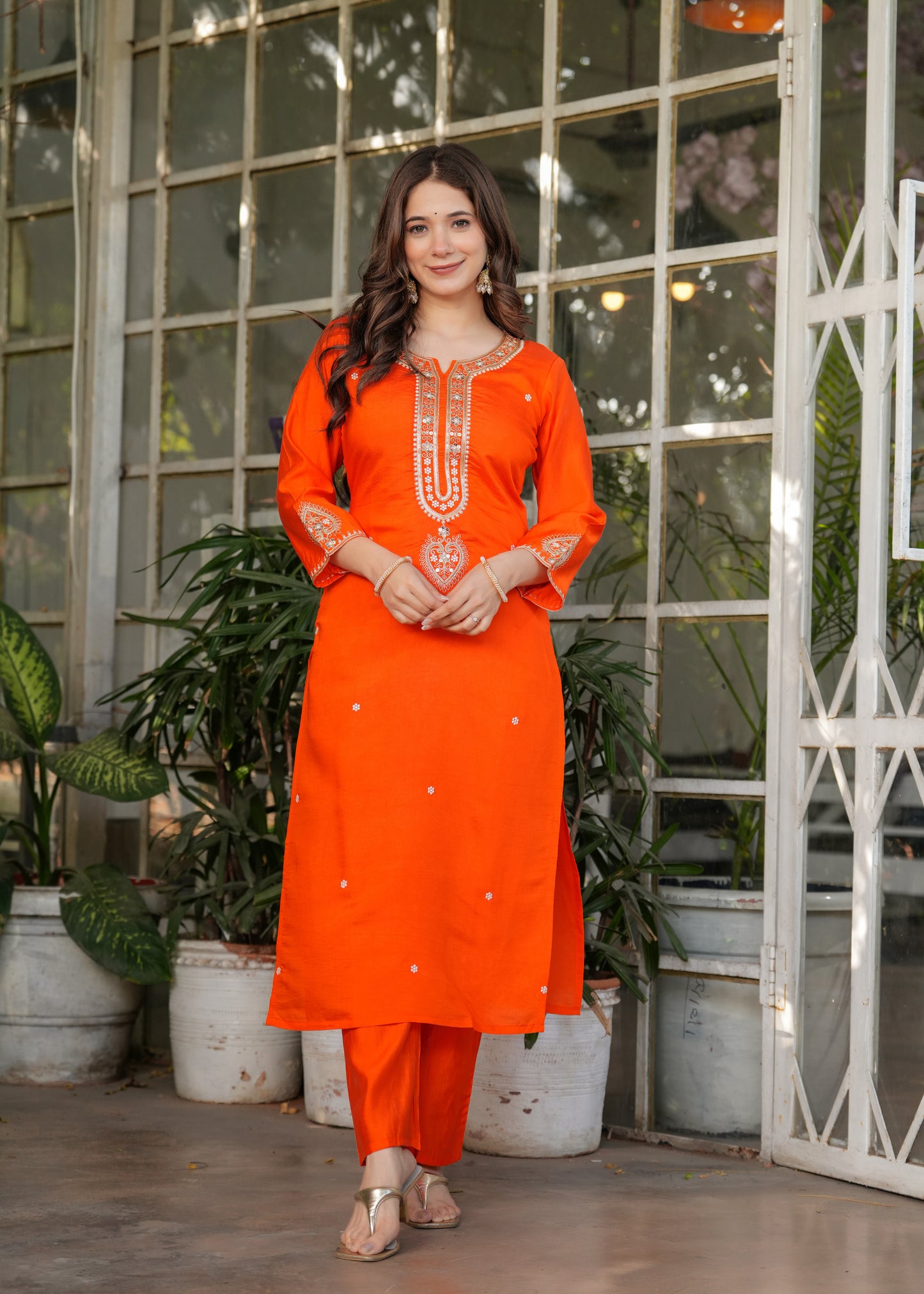 Sitara – Fiery Orange Mirror Embroidered Kurta Set