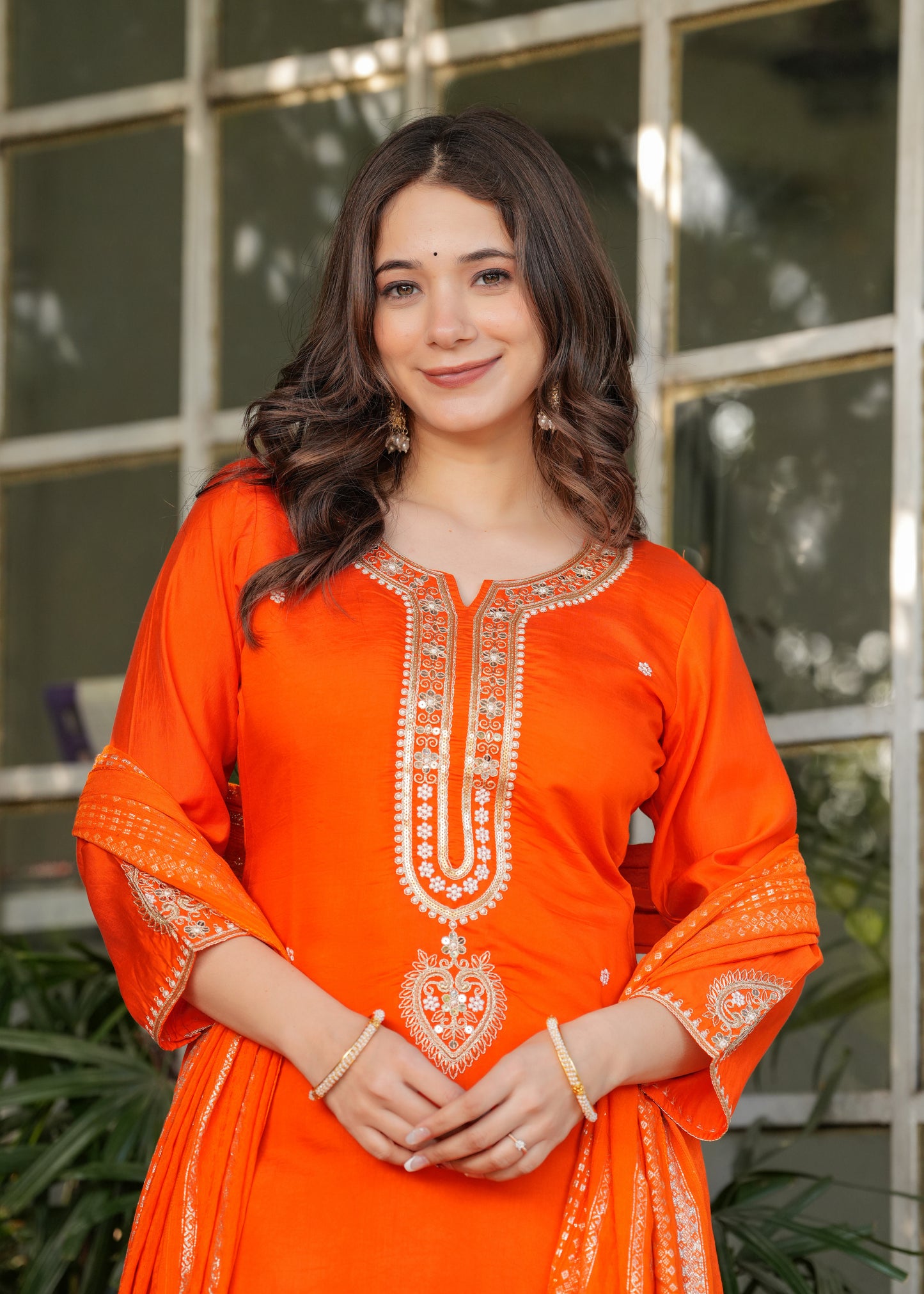 Sitara – Fiery Orange Mirror Embroidered Kurta Set