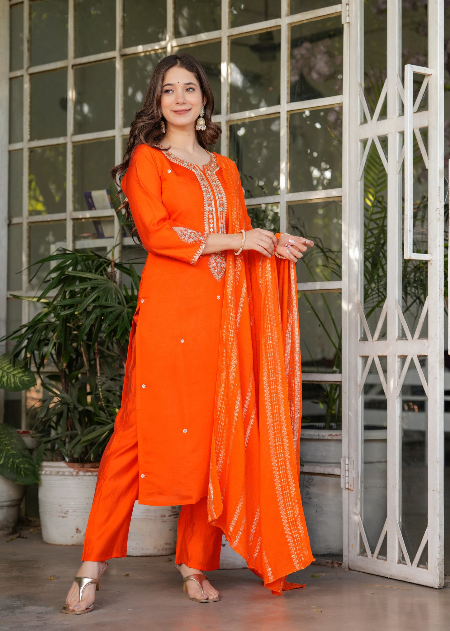 Sitara – Fiery Orange Mirror Embroidered Kurta Set