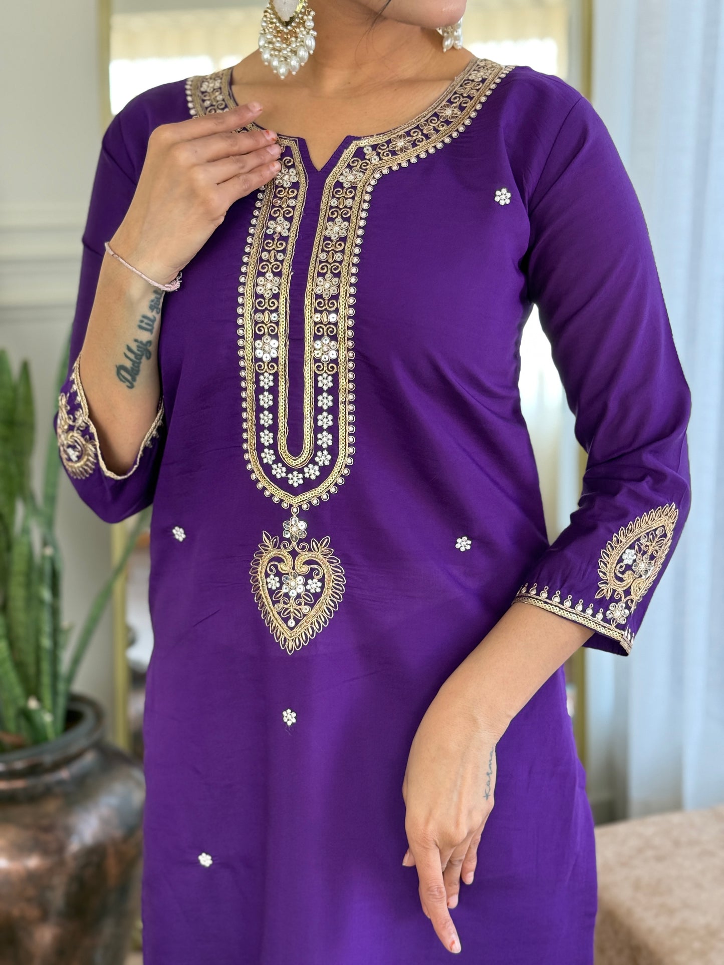 Noor – Royal Purple Mirror Embroidered Kurta Set