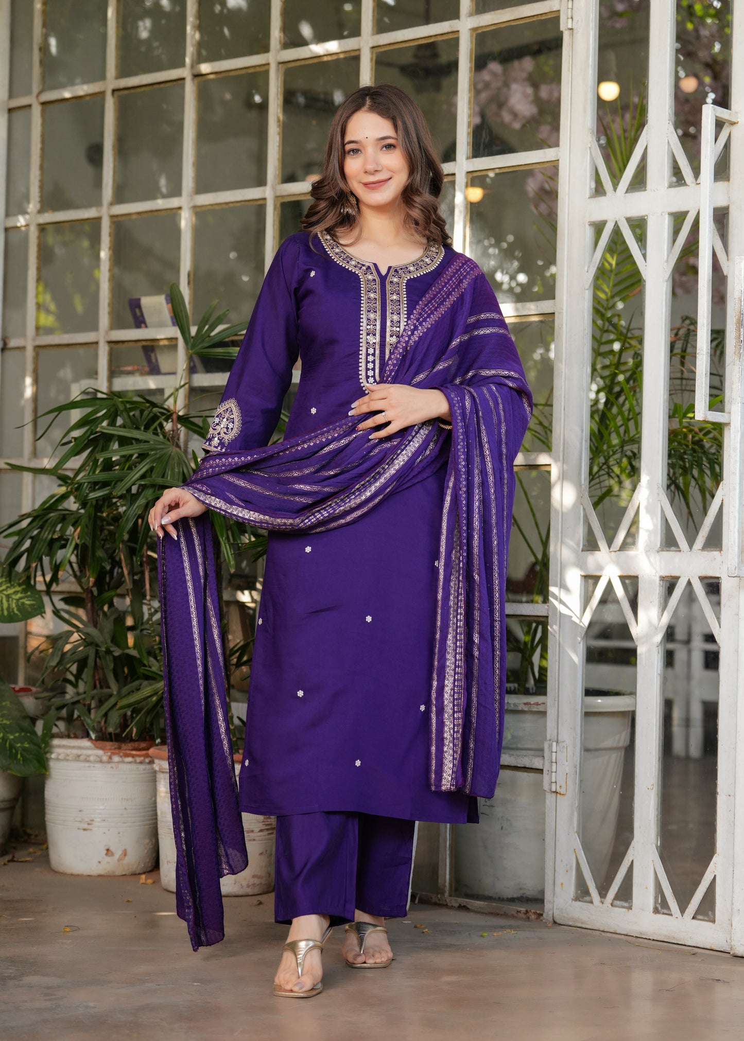 Noor – Royal Purple Mirror Embroidered Kurta Set