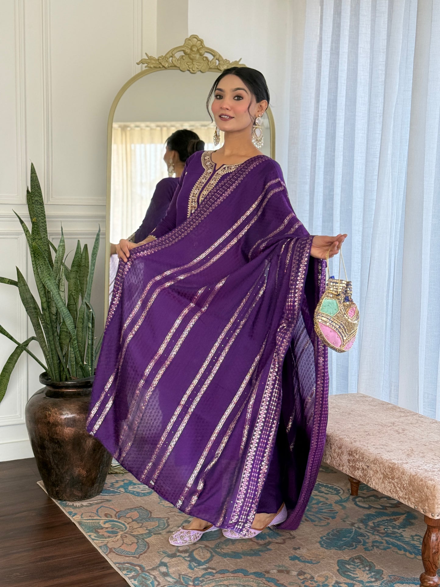 Noor – Royal Purple Mirror Embroidered Kurta Set