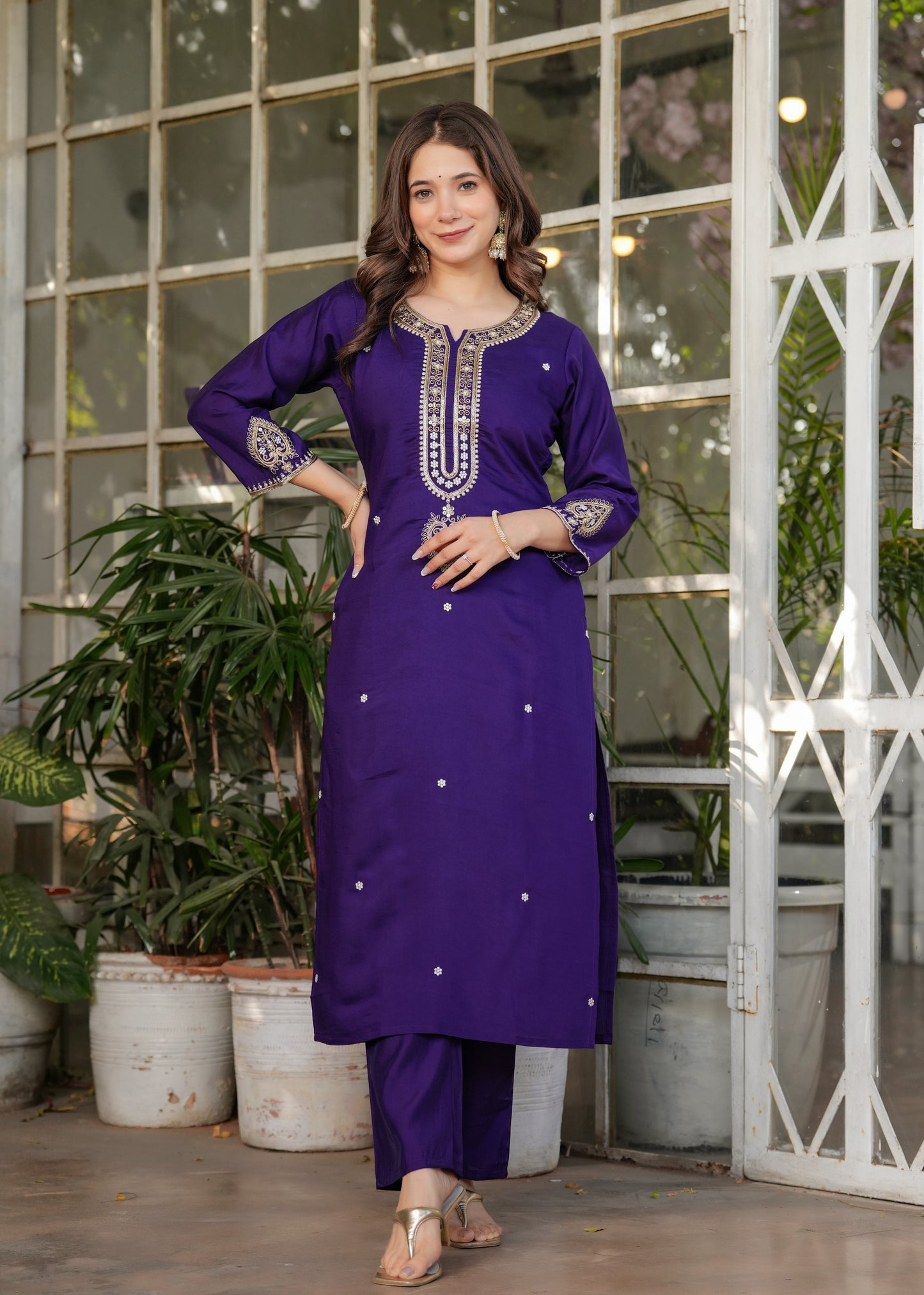 Noor – Royal Purple Mirror Embroidered Kurta Set