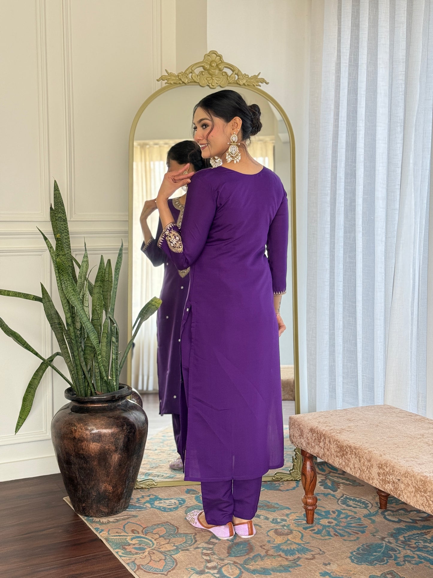 Noor – Royal Purple Mirror Embroidered Kurta Set