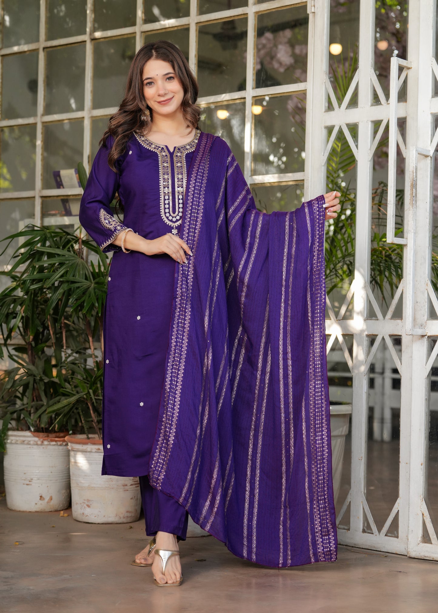 Noor – Royal Purple Mirror Embroidered Kurta Set