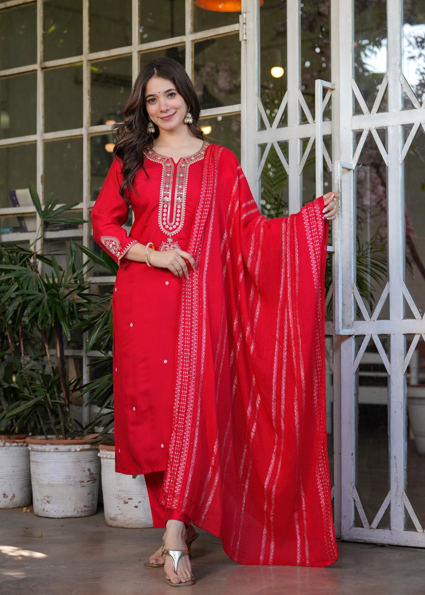 Zehra – Radiant Red Mirror Embroidered Kurta Set