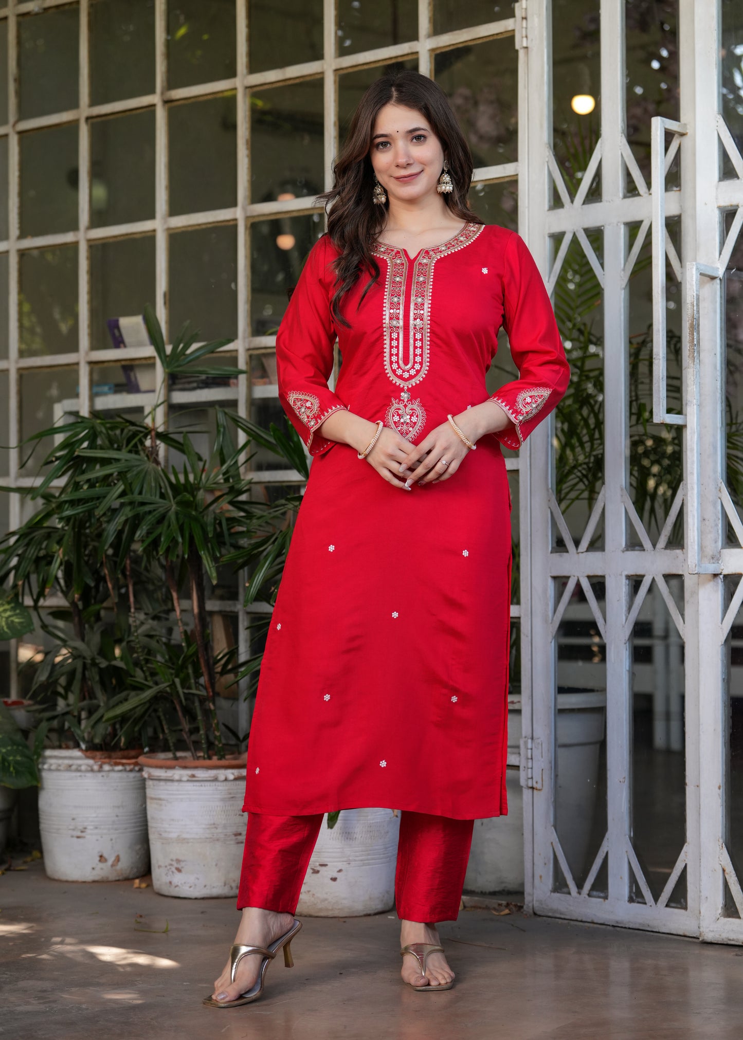 Zehra – Radiant Red Mirror Embroidered Kurta Set