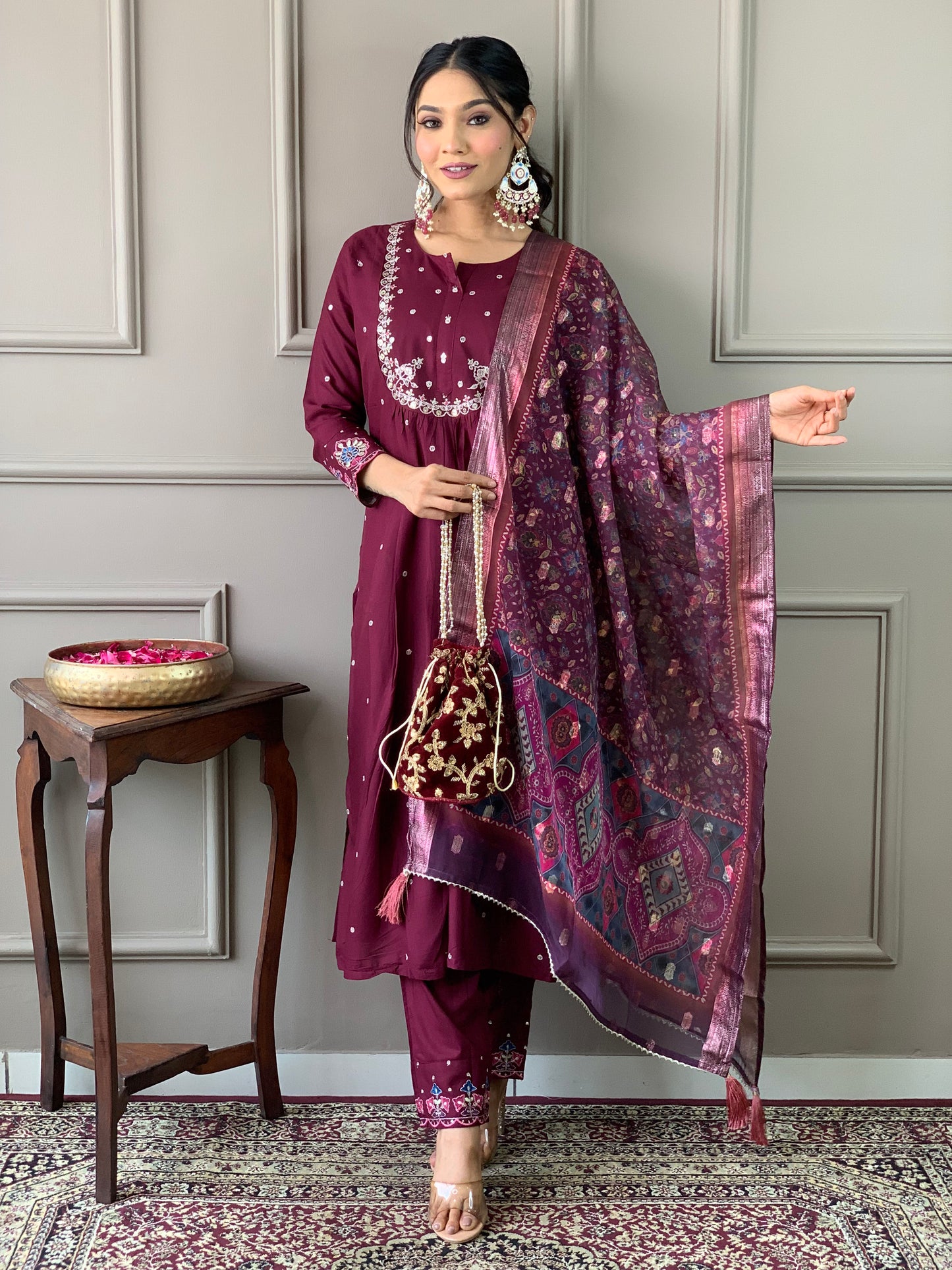 Gulnaz Embroidered Maroon Suit Set