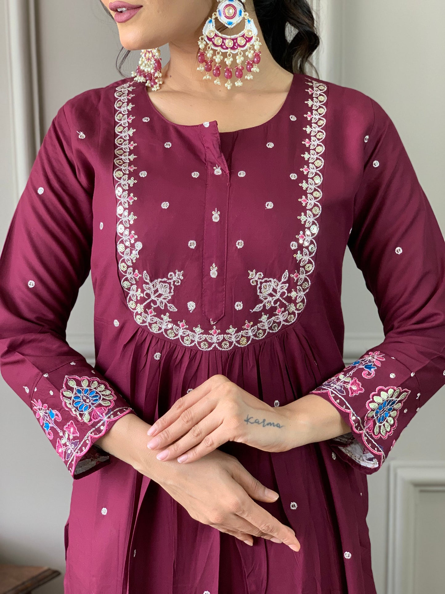 Gulnaz Embroidered Maroon Suit Set