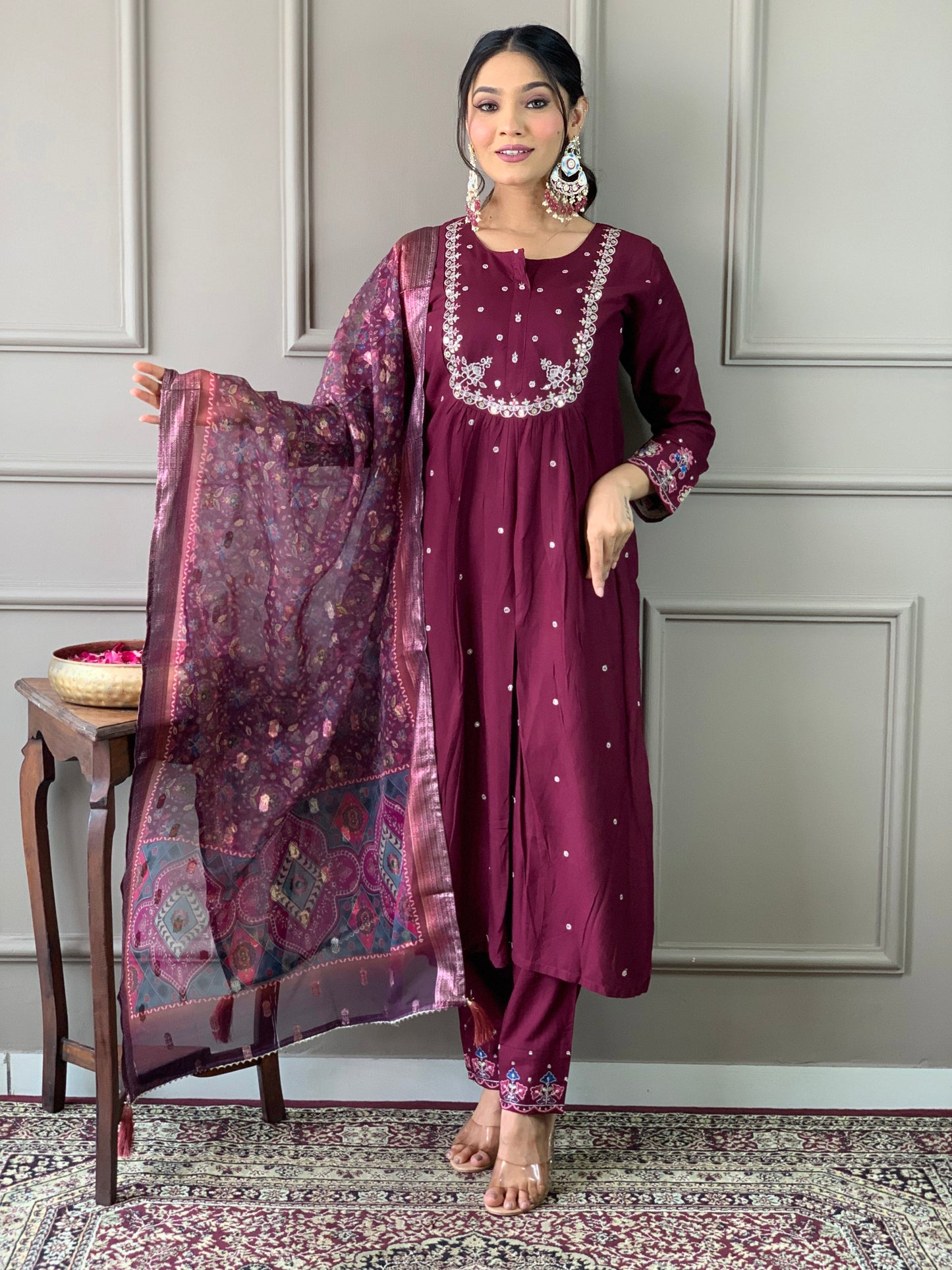 Gulnaz Embroidered Maroon Suit Set