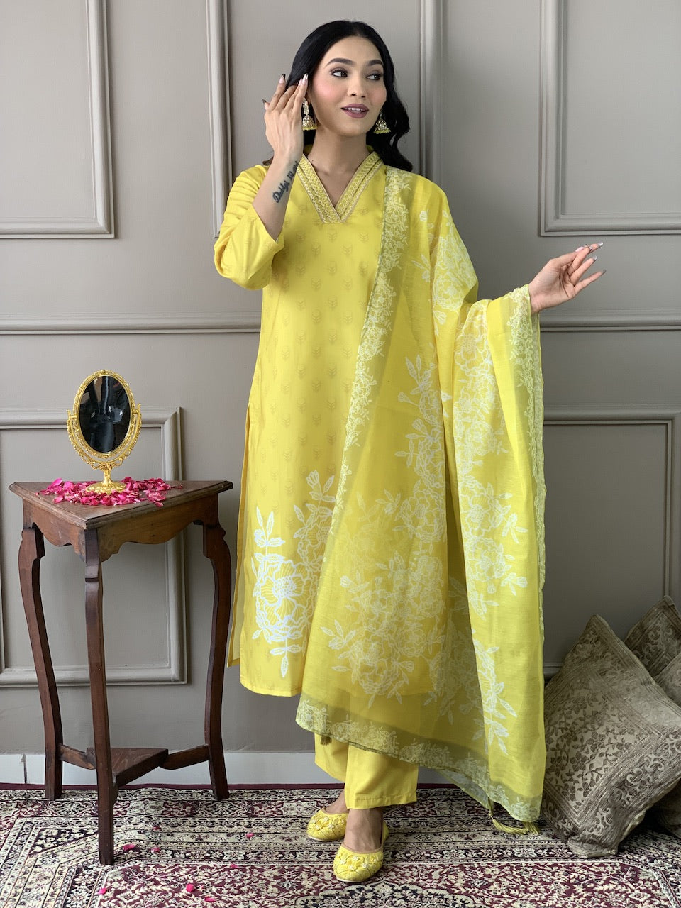 Noorani Mustard Yellow Embroidered Suit Set