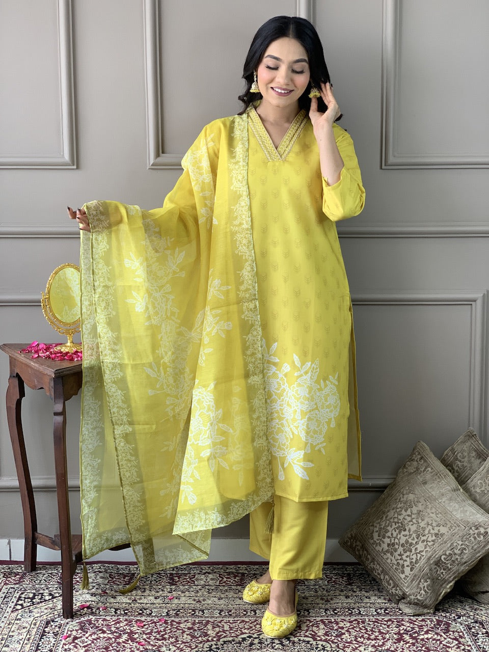 Noorani Mustard Yellow Embroidered Suit Set