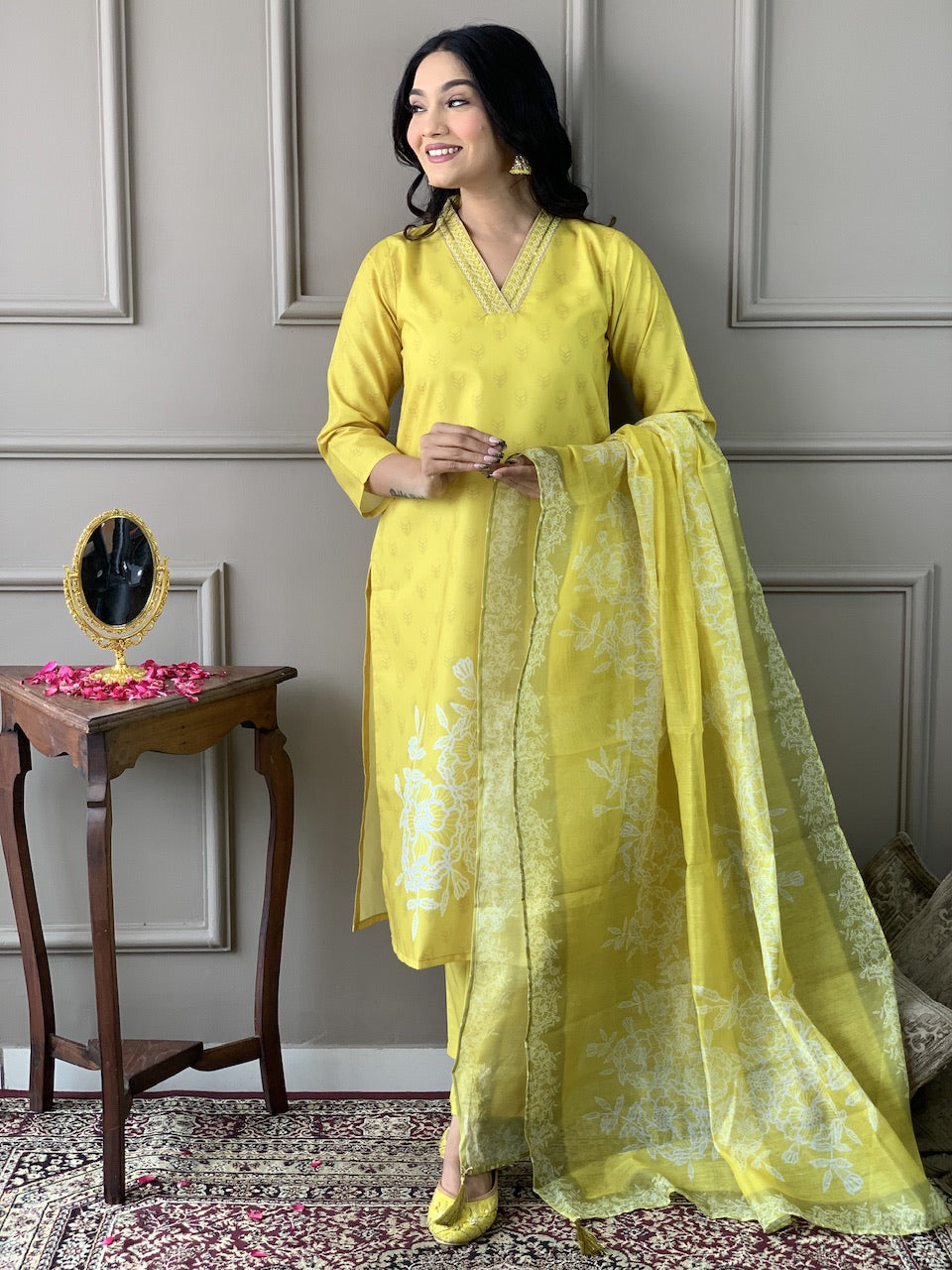 Noorani Mustard Yellow Embroidered Suit Set