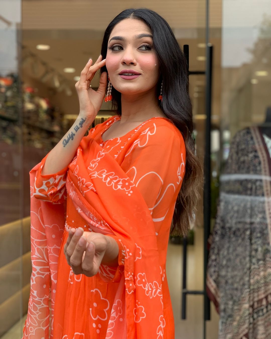 Sitara Orange Handblock Anarkali Suit Set