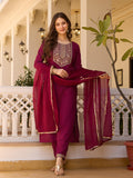 Maroon Embroidered Festive Suit Set