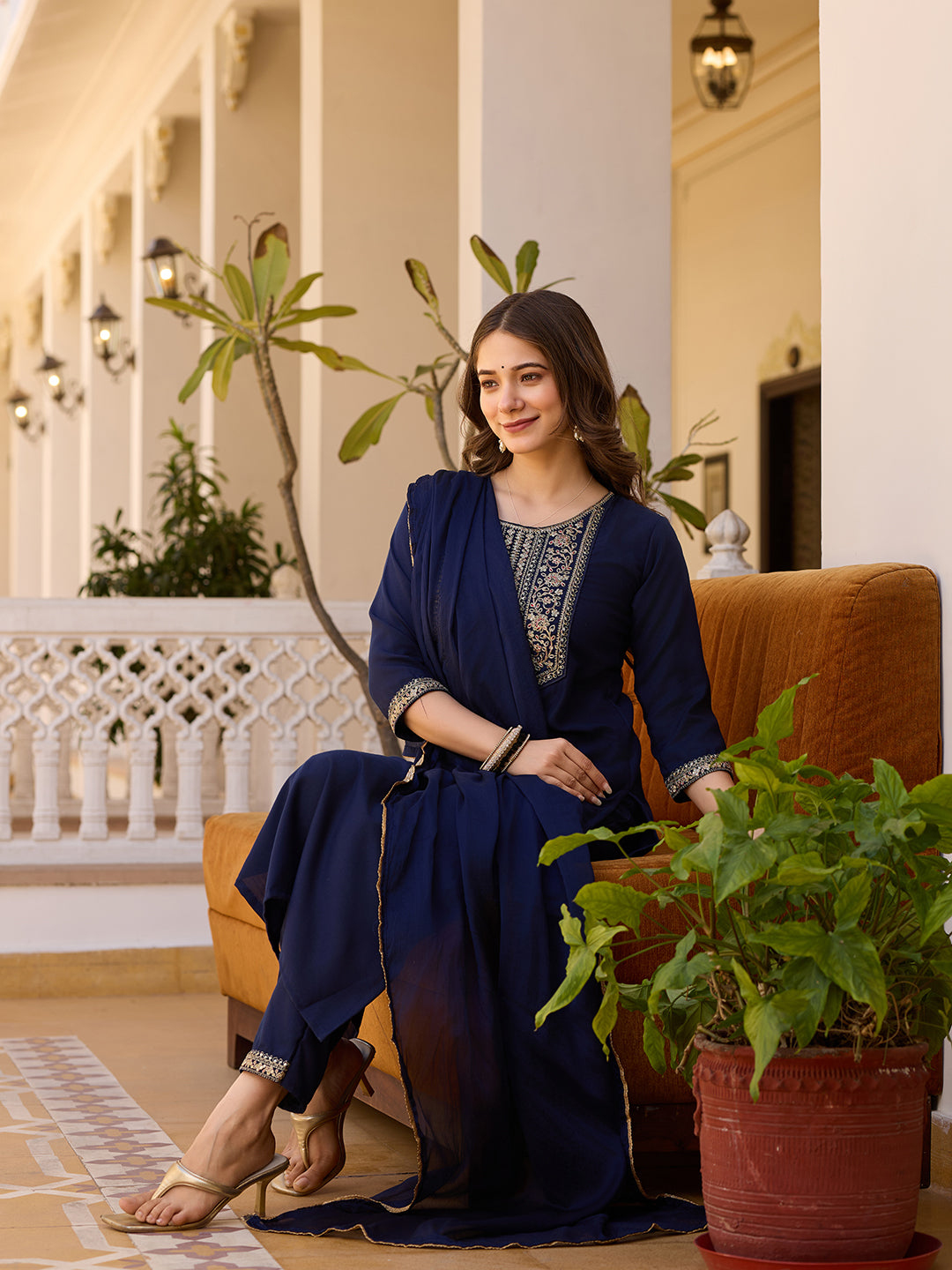 Navy Embroidered Grace Suit Set