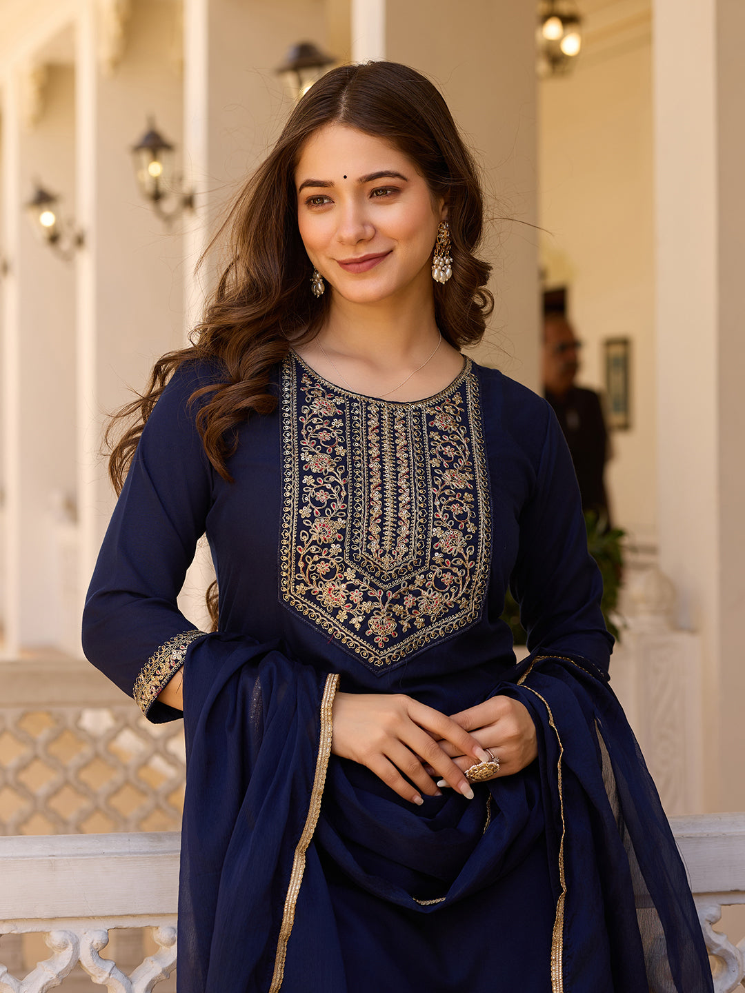 Navy Embroidered Grace Suit Set