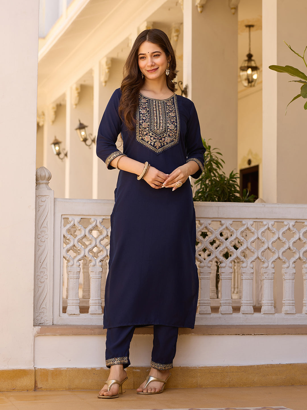 Navy Embroidered Grace Suit Set