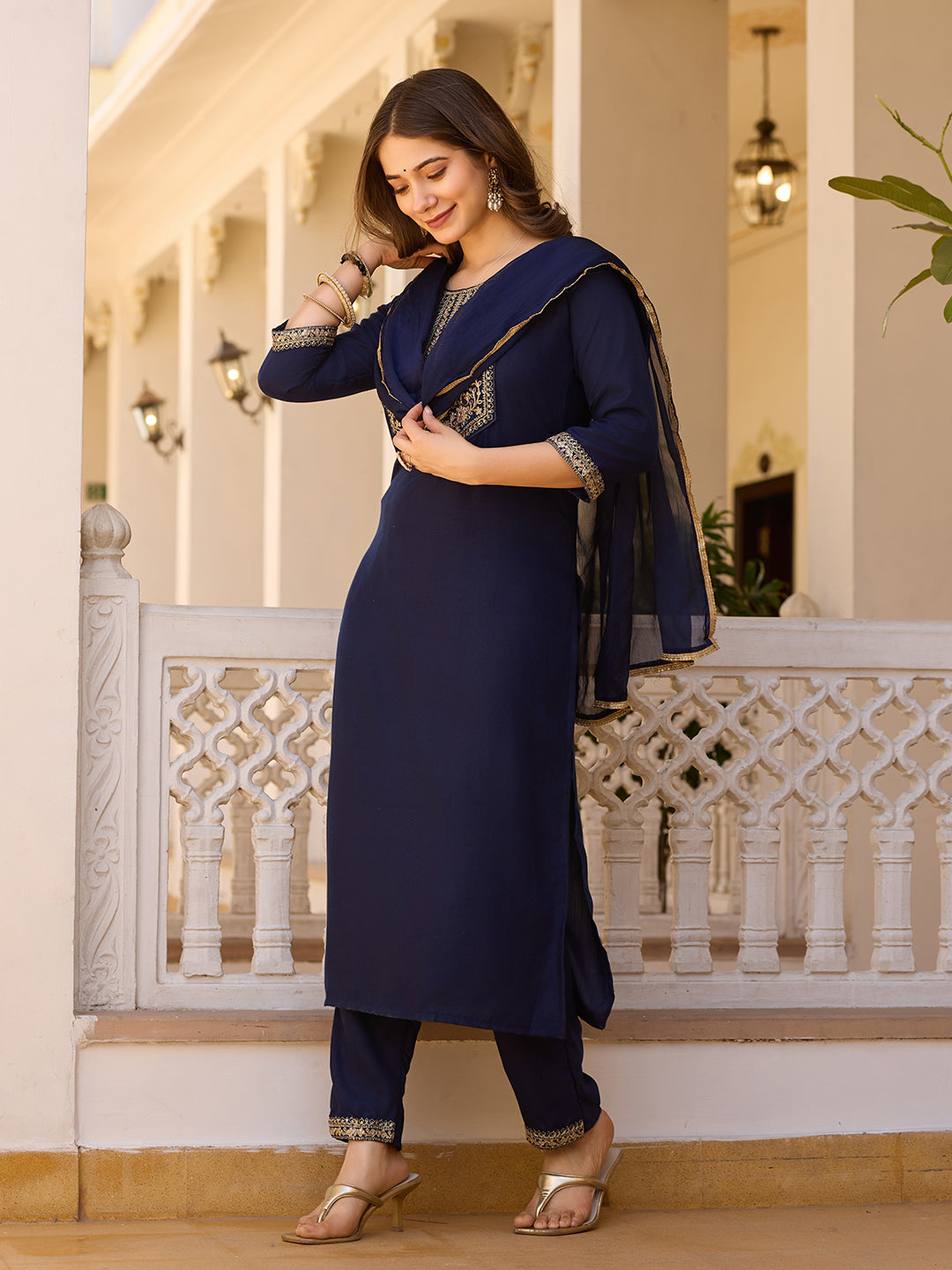 Navy Embroidered Grace Suit Set