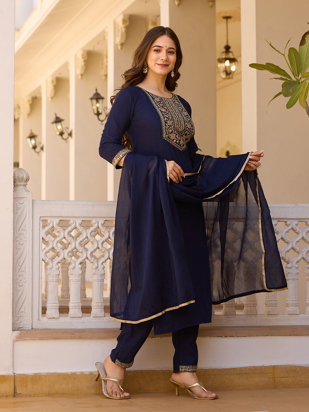 Navy Embroidered Grace Suit Set