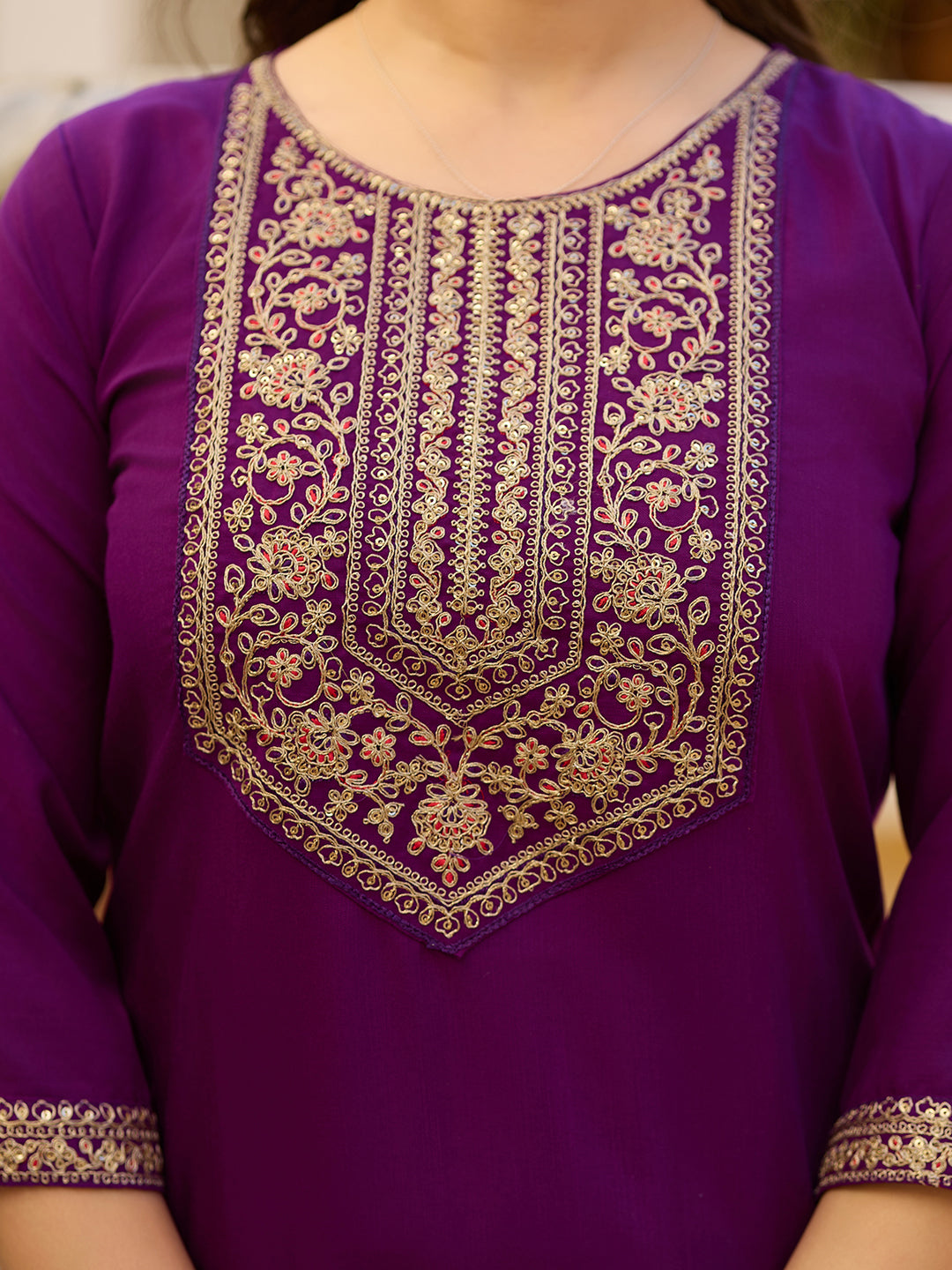 Royal Wine Embroidered Grace Suit Set