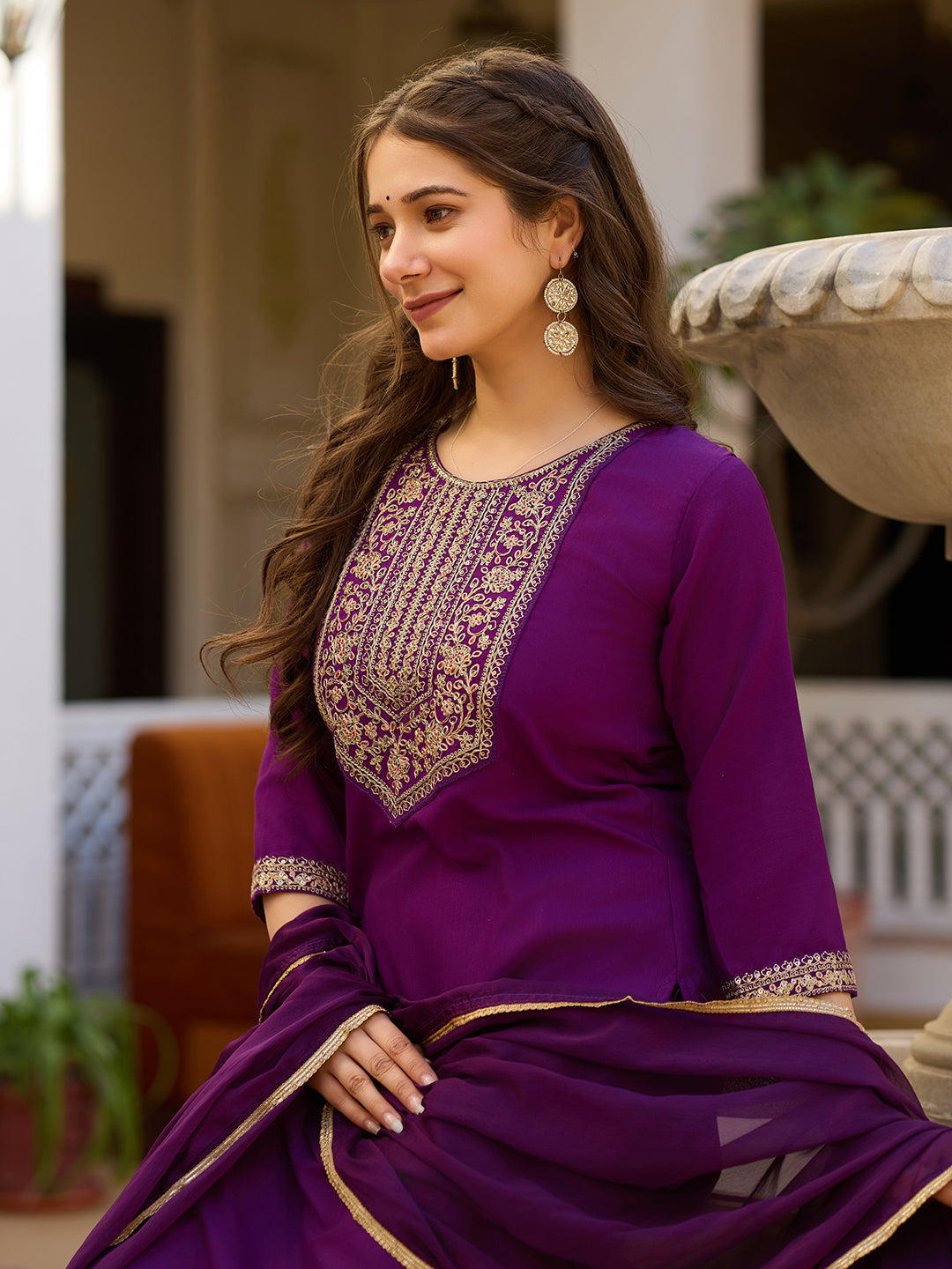 Royal Wine Embroidered Grace Suit Set