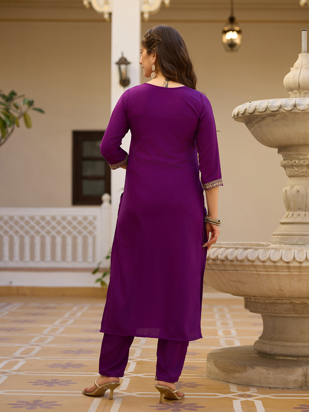 Royal Wine Embroidered Grace Suit Set
