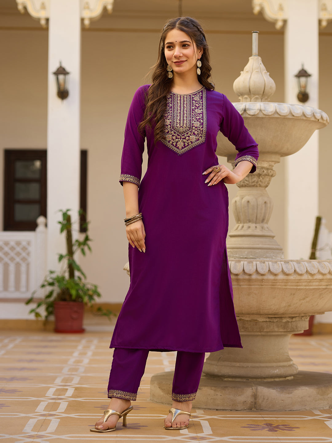 Royal Wine Embroidered Grace Suit Set