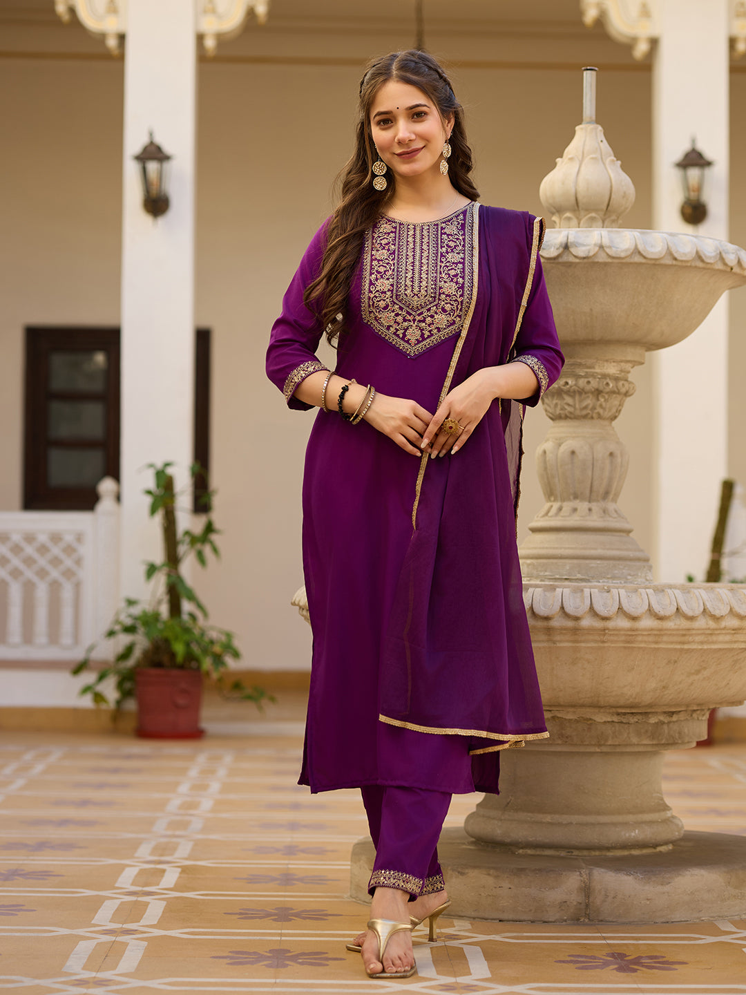 Royal Wine Embroidered Grace Suit Set