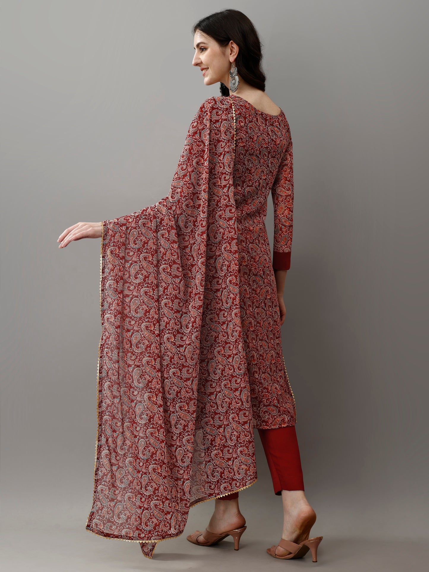 Zeenat Maroon Paisley Print Suit Set