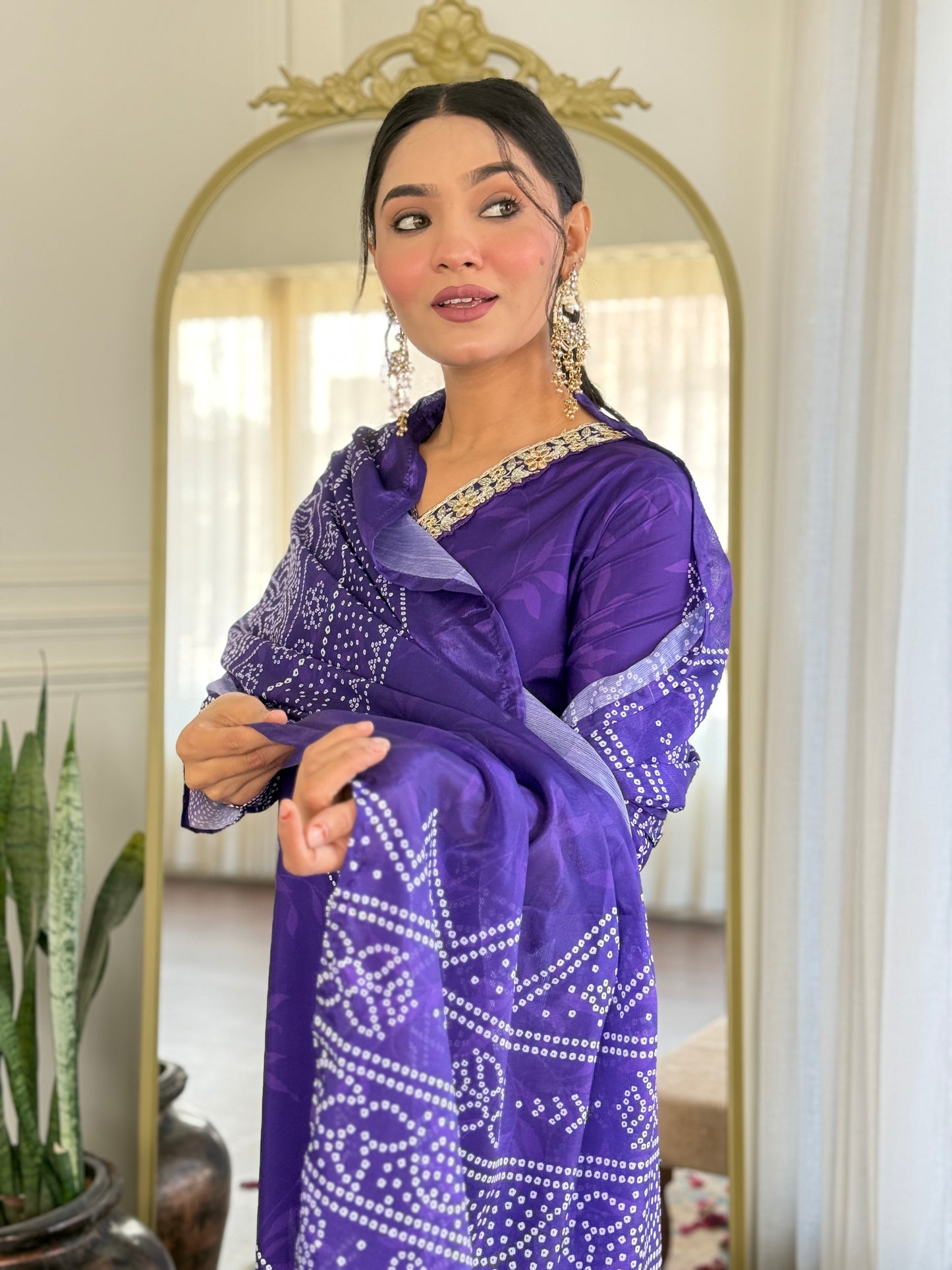 Gulzaar – Royal Purple Bandhej Kurta Set