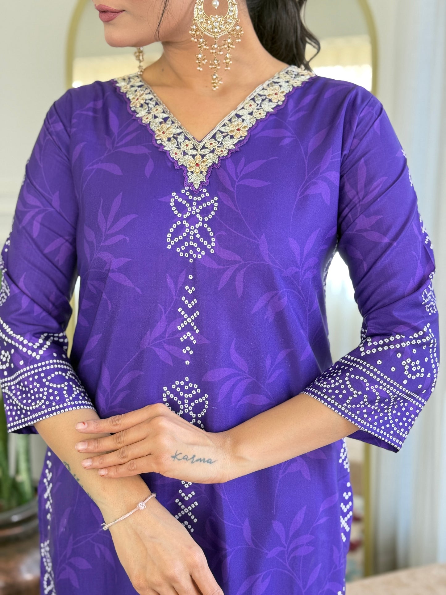 Gulzaar – Royal Purple Bandhej Kurta Set