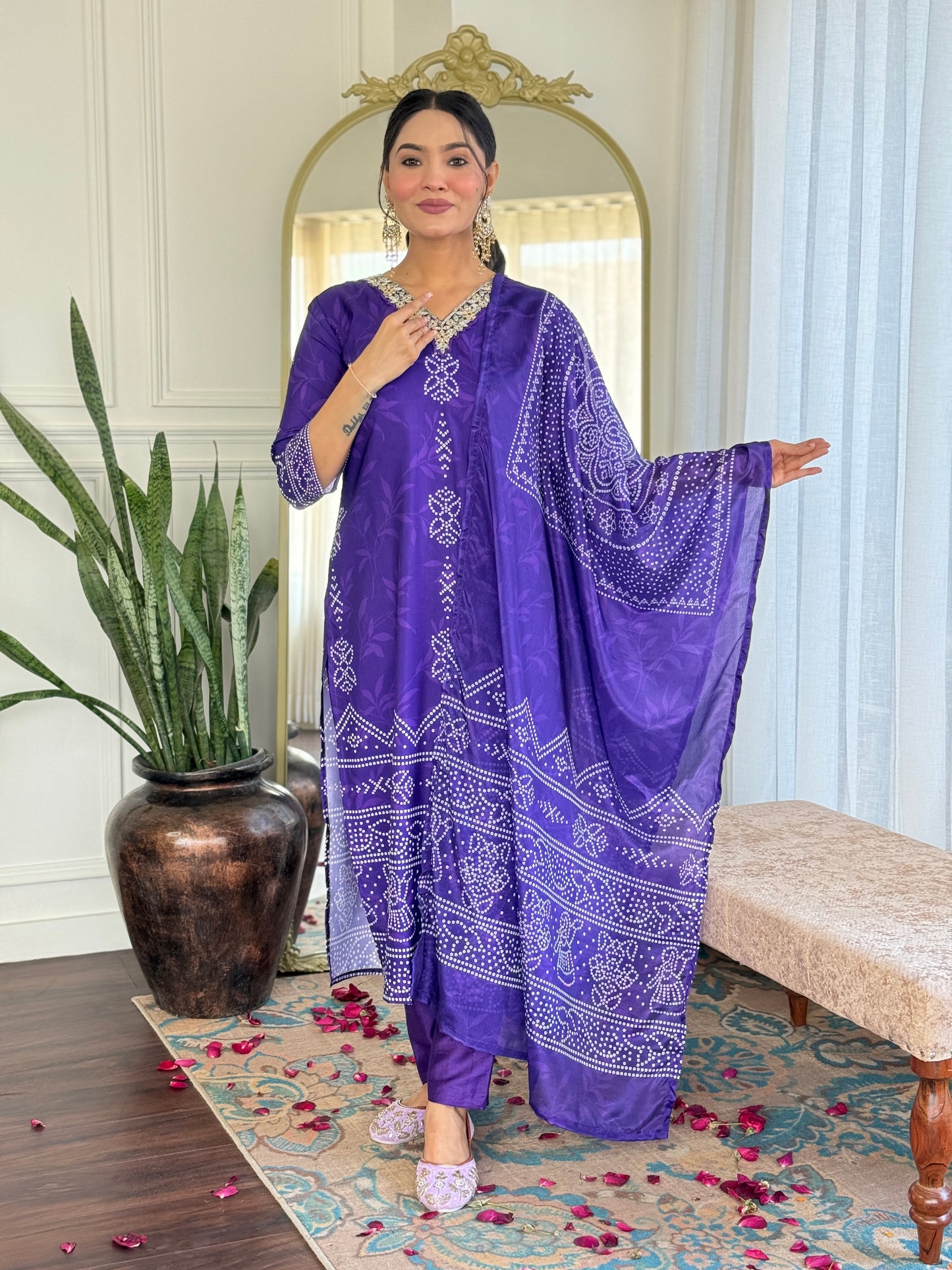 Gulzaar – Royal Purple Bandhej Kurta Set