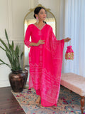 Phoolkari – Rani Pink Bandhej Kurta Set