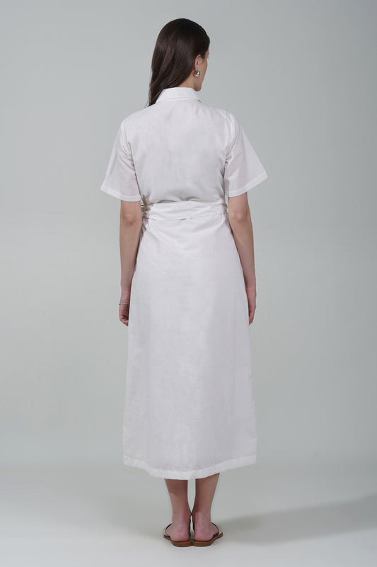 Ivory Belted Shirt Dress