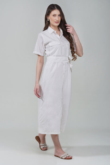 Ivory Belted Shirt Dress