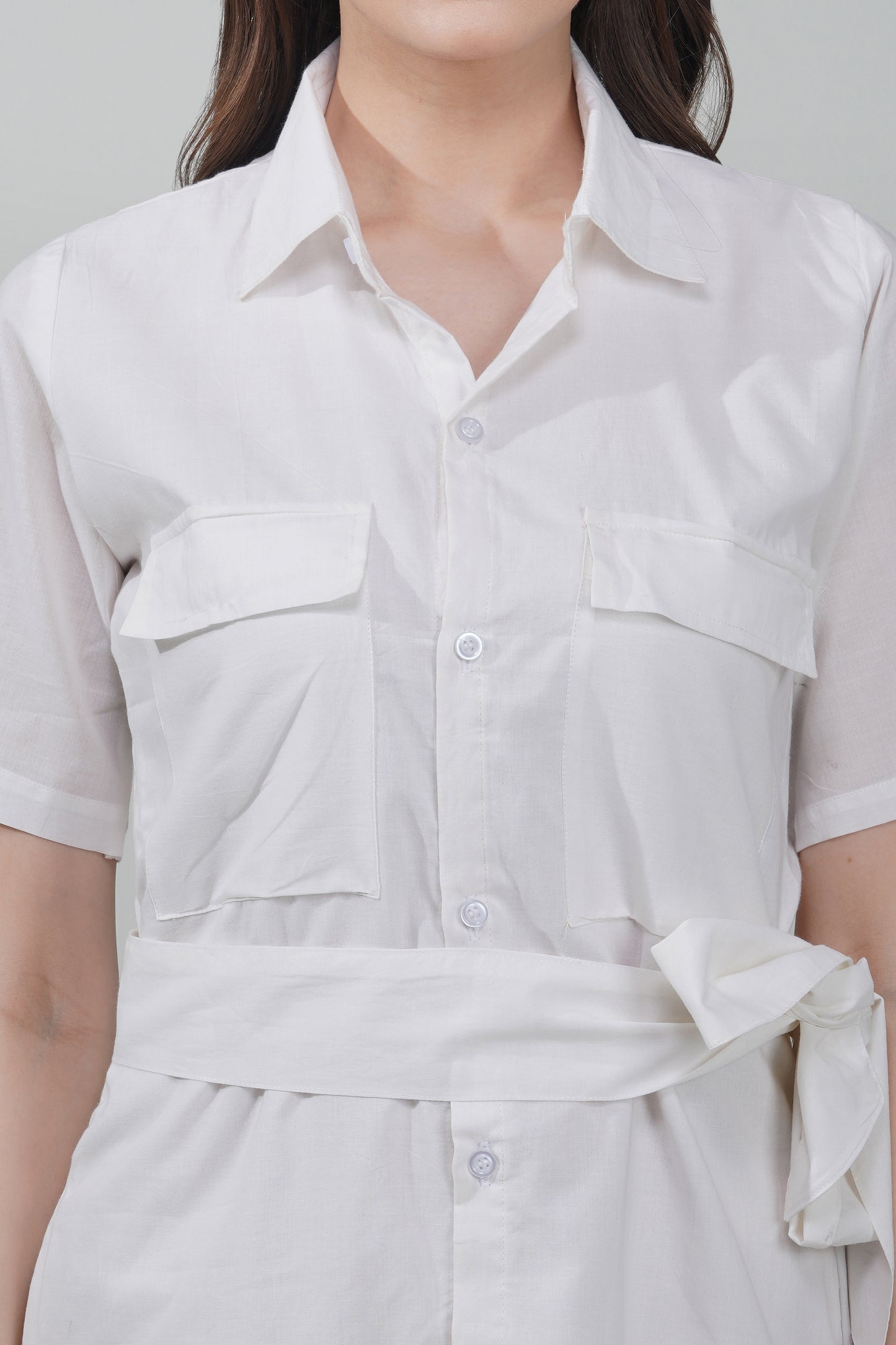 Ivory Belted Shirt Dress