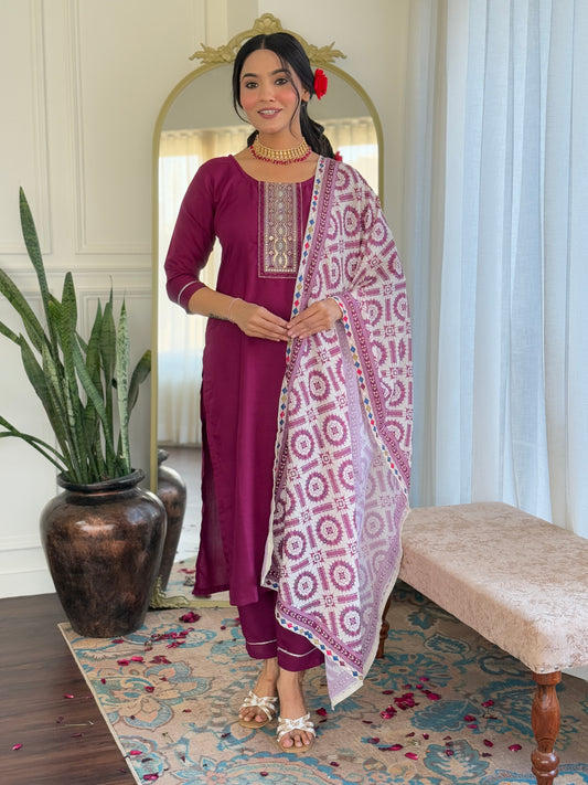 Gulbahaar Maroon Ethnic Set