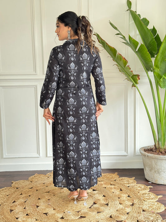 Noor-E-Zevar – Black Silver Block Print Kurta Set