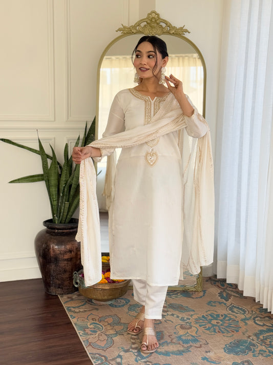 Ziya – Off-White Mirror Embroidered Kurta Set