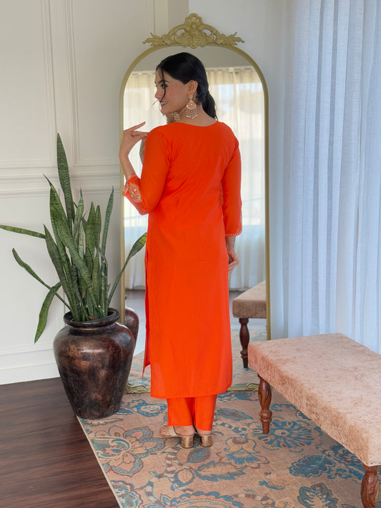 Sitara – Fiery Orange Mirror Embroidered Kurta Set