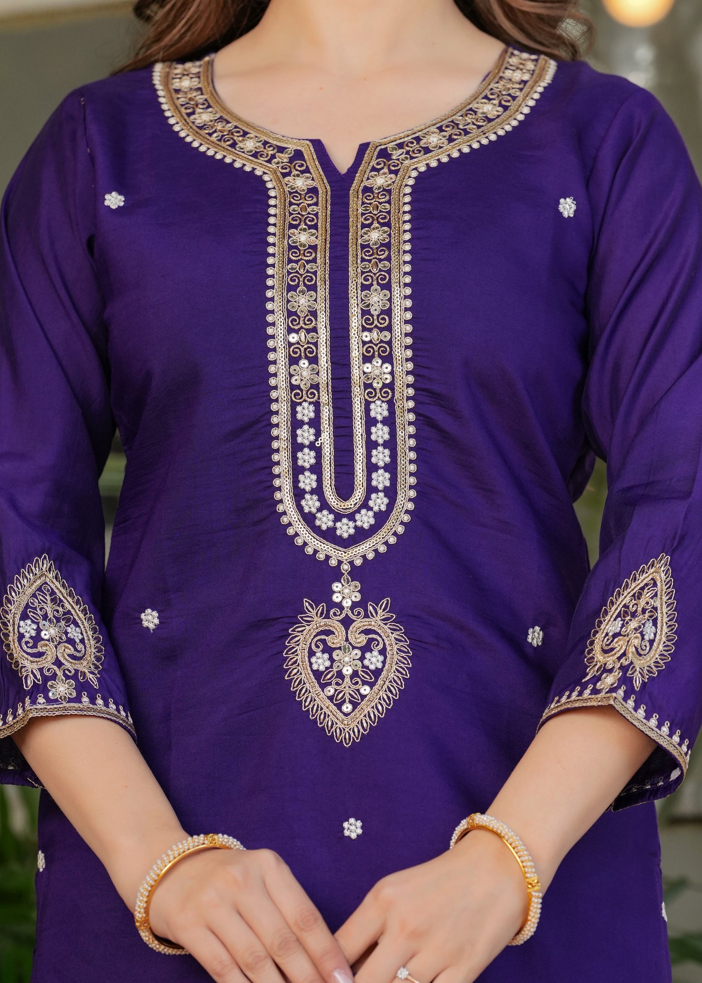 Noor – Royal Purple Mirror Embroidered Kurta Set