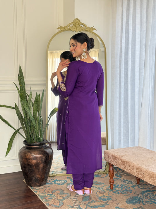Noor – Royal Purple Mirror Embroidered Kurta Set