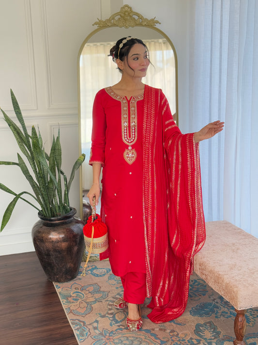 Zehra – Radiant Red Mirror Embroidered Kurta Set