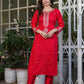 Zehra – Radiant Red Mirror Embroidered Kurta Set