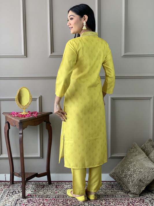 Noorani Mustard Yellow Embroidered Suit Set