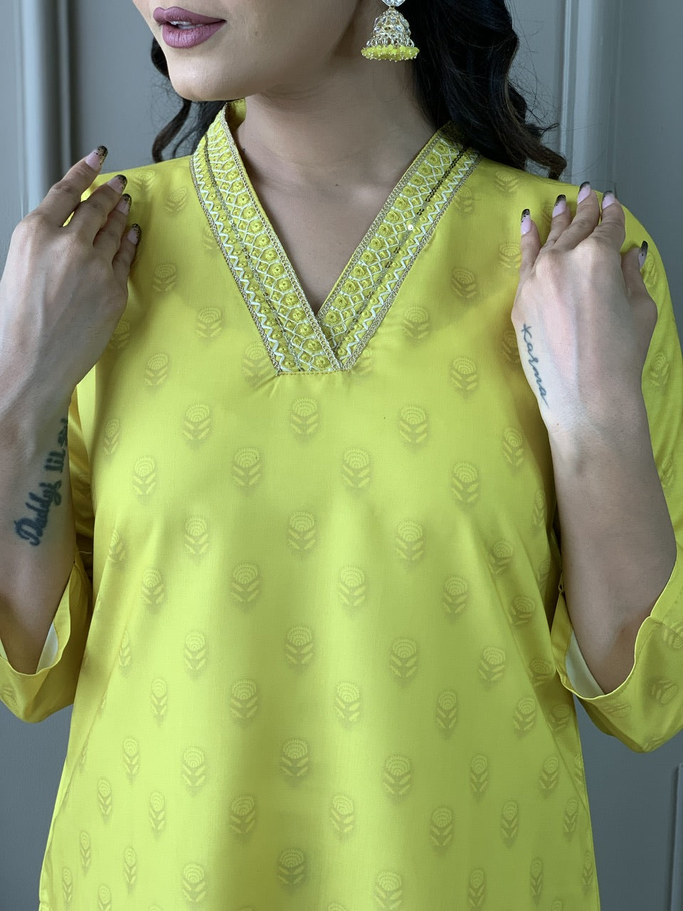 Noorani Mustard Yellow Embroidered Suit Set
